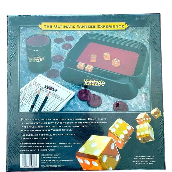 1997 Milton Bradley Deluxe Edition YAHTZEE Dice Game Original Gold Dice SEALED - Picture 2 of 2